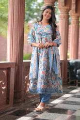 Arihantam Blue Blossom 3-Piece Anarkali Set